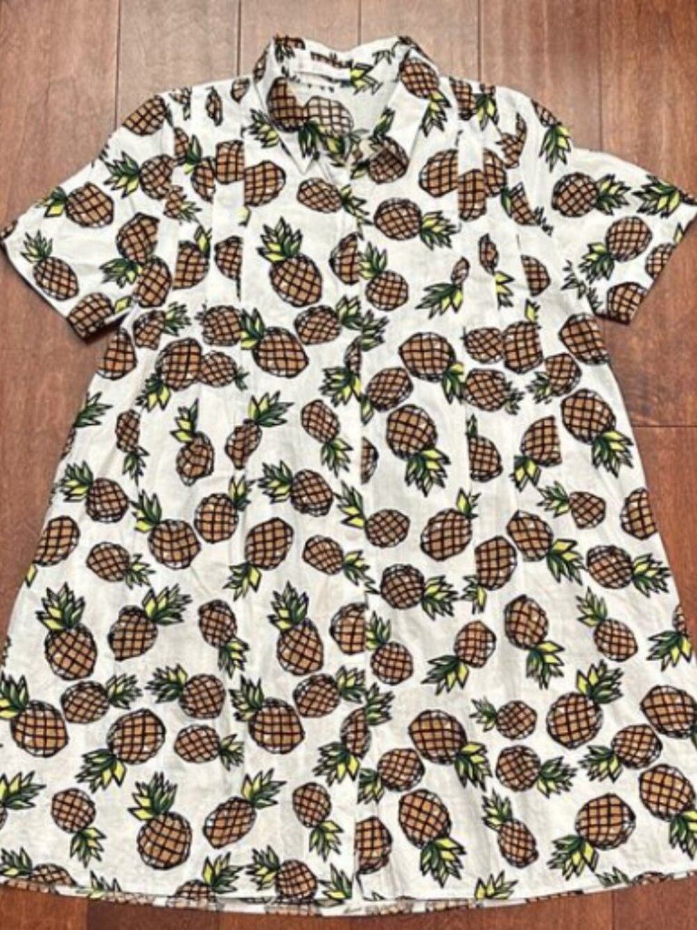 Pineapple Novelty Print Mini Shirt Dress or Tunic, Size S